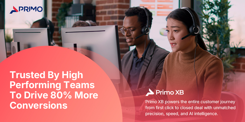 Sales team using Primo XB dashboard for real-time customer conversations.